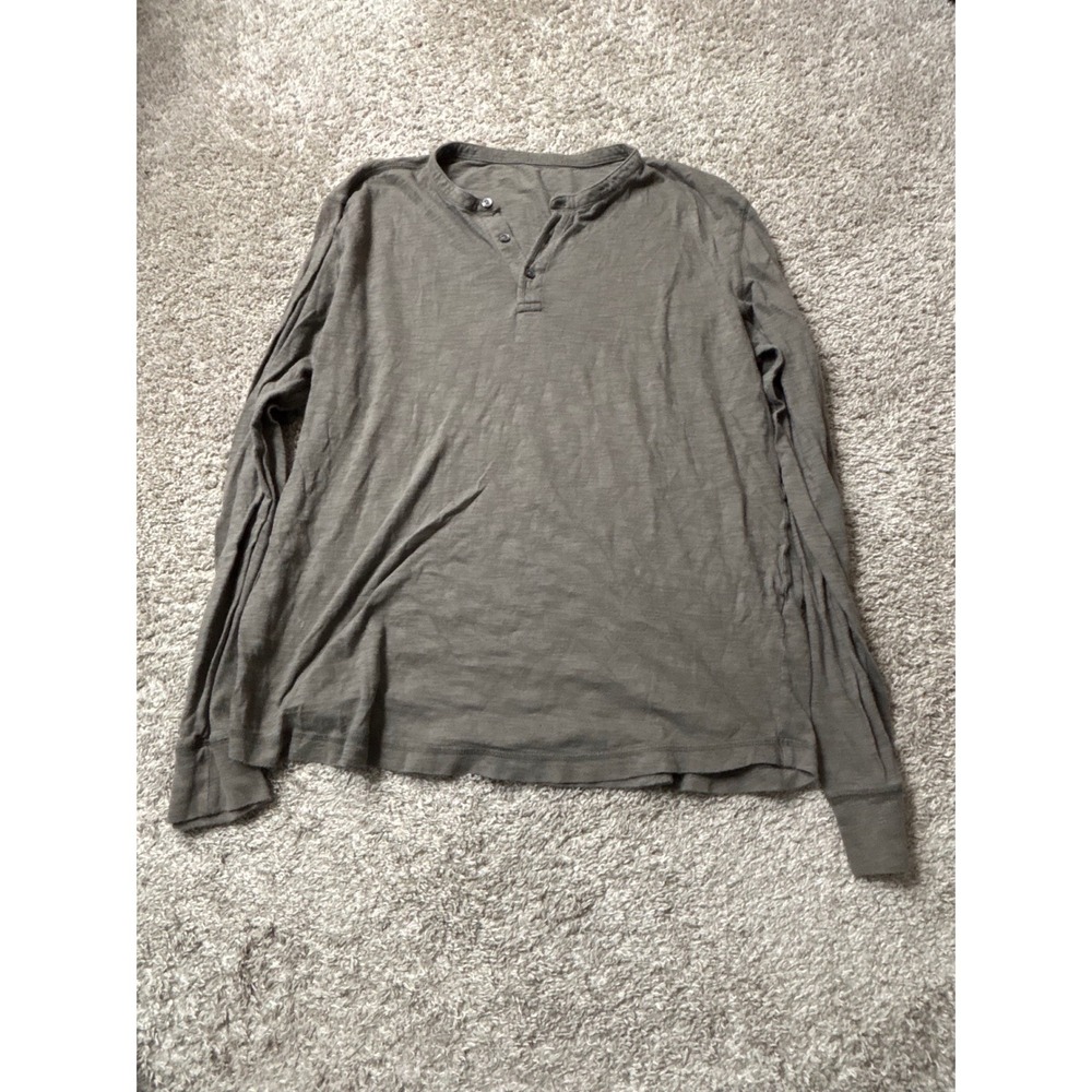 Banana Republic Mens Organic Cotton Slub Henley Long Sleeve Shirt Olive Gray L